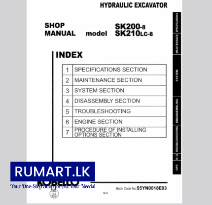 Kobelco SK200-8 and SK210LC-8 Hydraulic Excavator S5YN0018E03 Workshop Service Manual - 1112 Pages